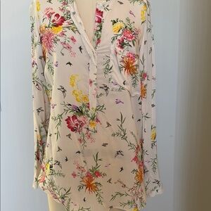 Zara Cream Pink Long Sleeve Buttoned Polo Blouse
